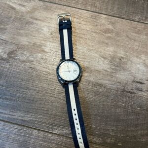 Guess Silver Watch with Navy and White Band